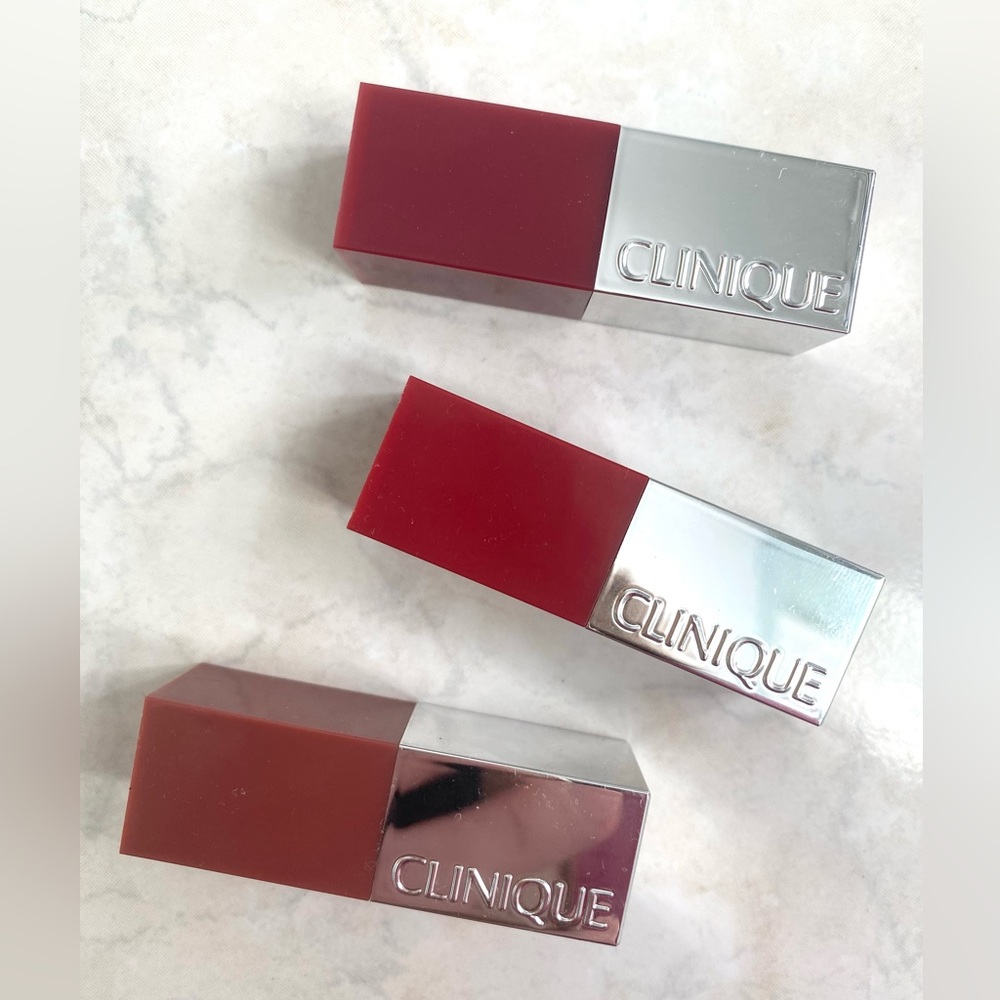 Clinique pop lipsticks - low pop, mocha pop, peppermint pop lip color set